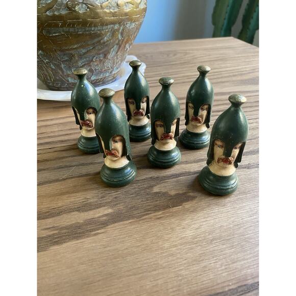 Vintage Midcentury Medieval Duncan Ceramic Hand Painted Chess Pieces Six Pawns - Picture 2 of 4